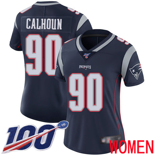 New England Patriots Football 90 100th Limited Navy Blue Women Shilique Calhoun Home NFL Jersey